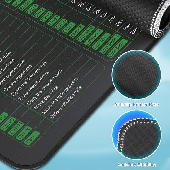 Excel Cheat Sheet Desk Pad 31.5x11.8 Mouse Pad with Shortcuts QR Tutorials Mat - Picture 2 of 7